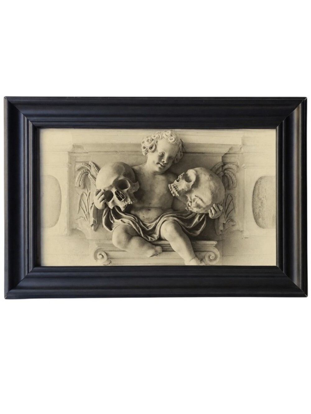 Angel statue With Skeleton skulls In Hands Vintage Gothic Art Framed Photo Print